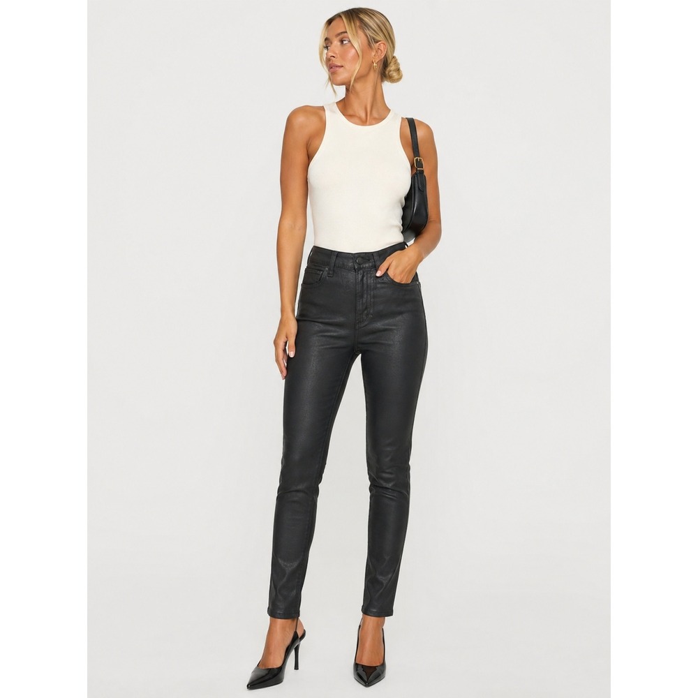 Joe's Jeans The Charlie High Rise Skinny Ankle Coated Black Jeans 25 NWT New